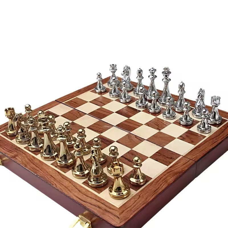Roque, échiquier pliant en bois, pièces or et argent, coffret cadeau · photo du fournisseur